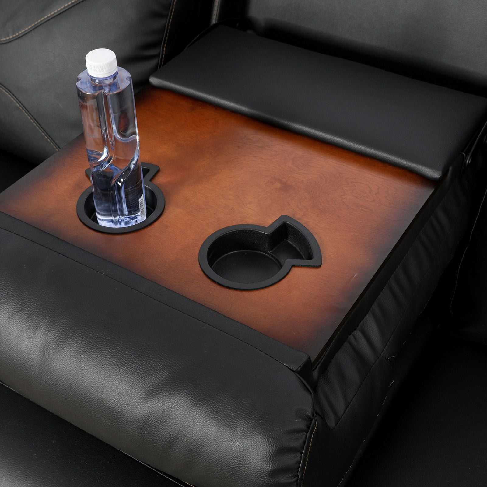 MAYEERTY Reclining Sofa, 3-Seat Breathable Leather Recliner with Reversible Coffee Table for Living Room, Black