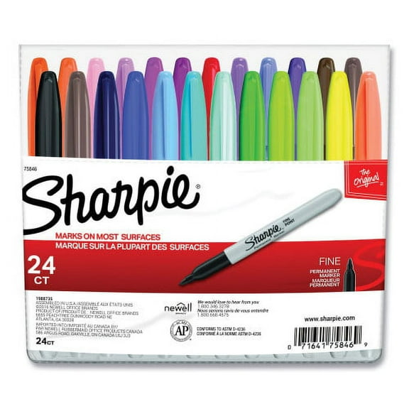 Sharpie Fine Tip Permanent Marker Fine Bullet Tip, Assorted Colors, 24/Set