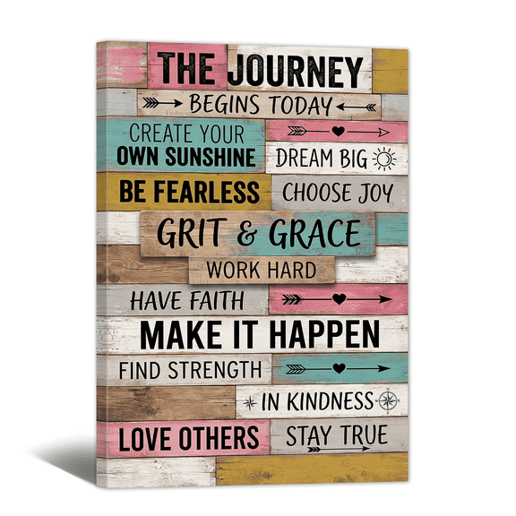 Inspirational Canvas Wall Art - Framed The Journey Begins Quotes Prints Colorful Motivational Motto Artwork Paintings Gifts for Living Room Classroom Library Office Home Wall Decor