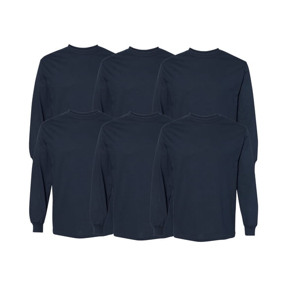 American Apparel Long Sleeve Men's T-Shirt, Heavyweight Cotton Crewneck Tee, S, True Navy, 6 Pack