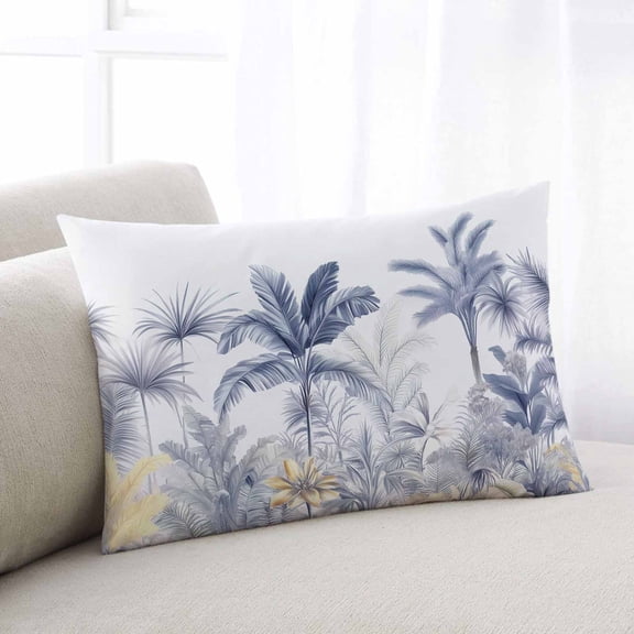 Blue Yellow Palm Tree Throw Pillow Cover, Pillowcase Protectors with Zipper, Breathable Decorative Lumbar Pillow Case Cover, Summer Botanical Tropical Pillow Shams for Couch Sofa 16x24Inch