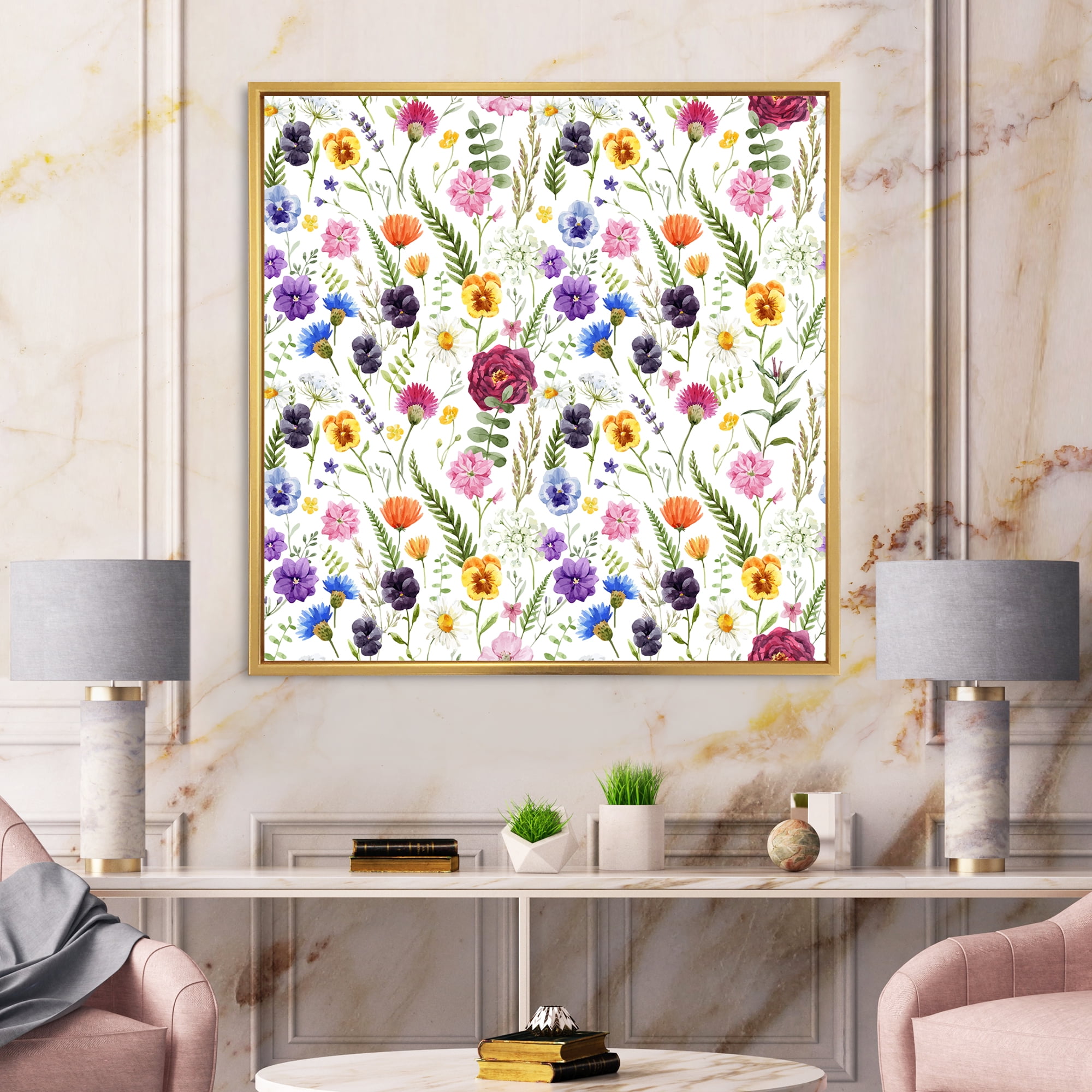 Coloful Wildflowers Floral Pattern II 30 in x 30 in Framed Painting Canvas Art Print, by Designart