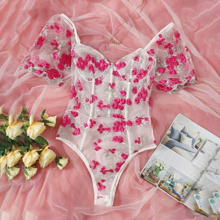 

Lingerie for Women New Women Lace Lingerie Underwear Teddy Bodysuit Jumpsuit Sleepwear Embroidery Pink