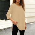 thumbnail image 4 of Tunic for Women V Neck Three Quarter Sleeve Casual Loose Fit Solid Soft Flowy Fabric Lightweight Versatile Longline Daily Loungewear Top, 4 of 6
