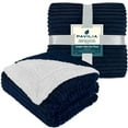 thumbnail image 2 of PAVILIA Reversible Sherpa Fleece Throw Blanket Twin Navy Blue, Soft Fuzzy Plush Flannel Throw, Warm Ribbed Microfiber Blanket for Sofa Couch Bed, Thick Striped Blanket, Navy, 60x80, 2 of 7