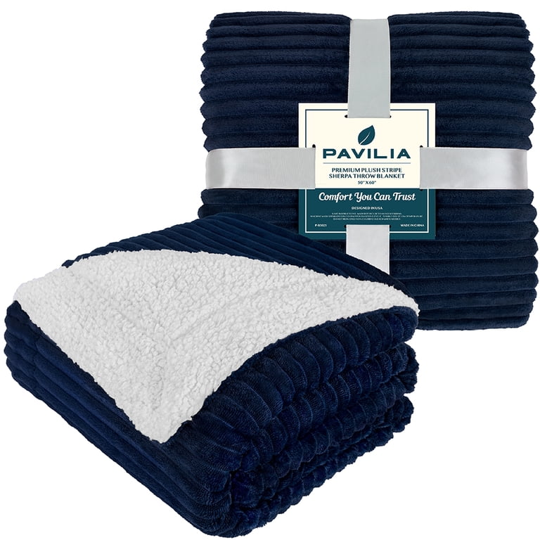 Pavilia Reversible Sherpa Fleece Throw, Navy 60x80 photo 2