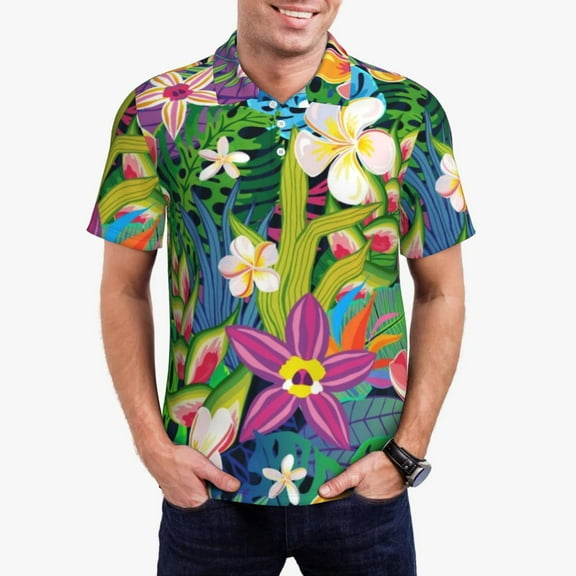 Colorful Tropical Floral Polo Shirts Bright Flower Print Casual Shirt Summer T-Shirts Men