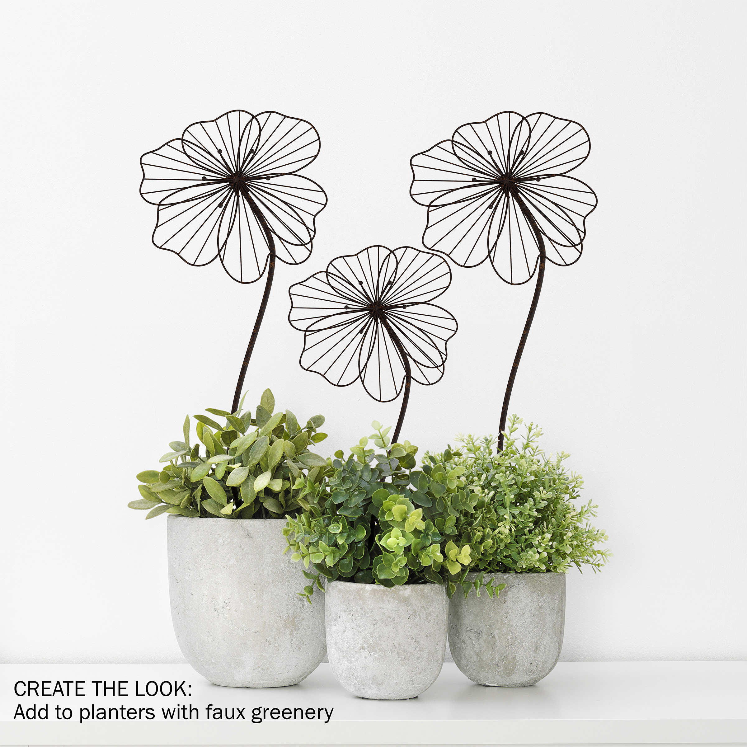 Wall Decor-Rustic Metal Wire Stemmed Flower Sculpture Hanging Accent Art for Living Room, Bedroom or Kitchen by Lavish Home (Brown)