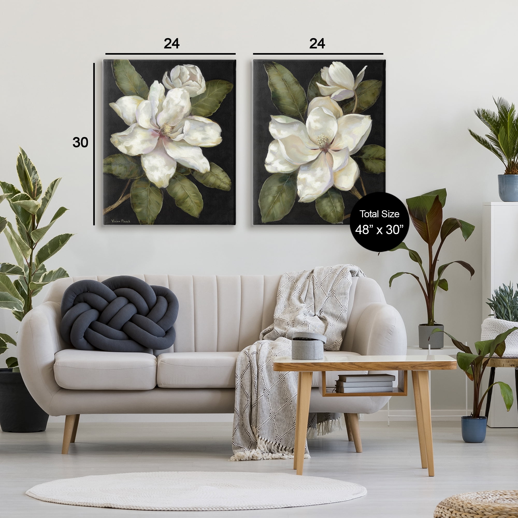 Stupell Industries Magnolia Buds & Blooms 2 Piece Canvas Wall Art Set, design by Nan