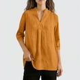 thumbnail image 6 of YanHoo Womens Blouses 3/4 Sleeve Spring Tops Loose Fit V Neck Shirts Dressy Casual Summer Cotton Linen Basic Tee Tshirt Orange,XL, 6 of 7