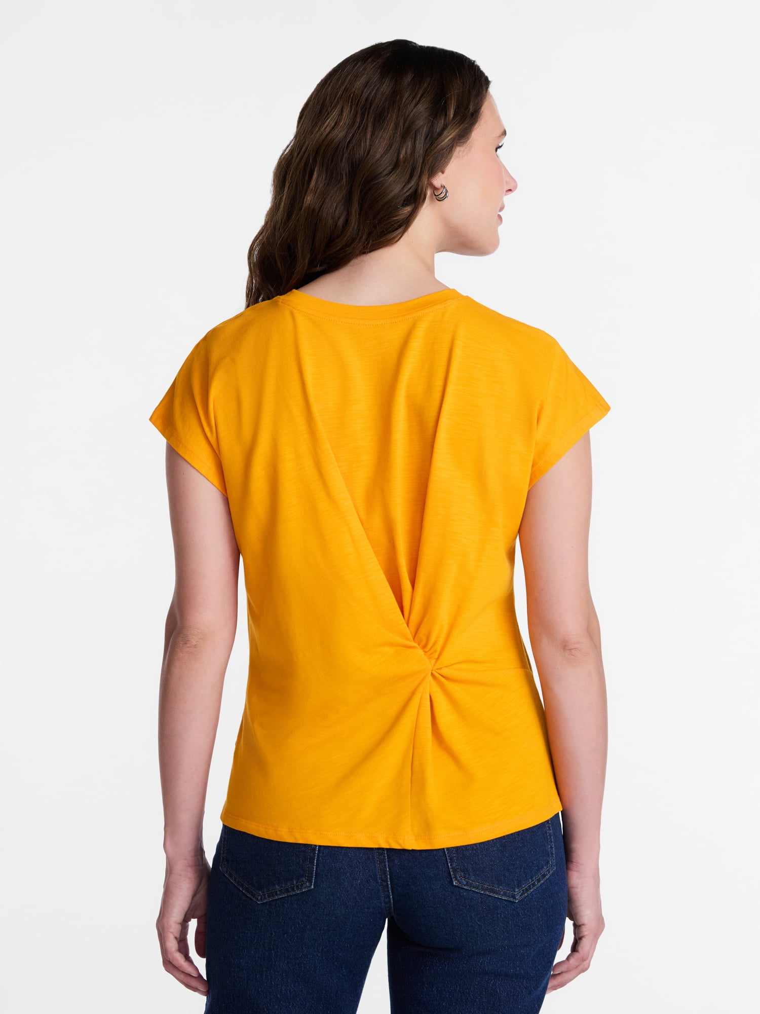 Time and Tru Women's Twist-Front Tee with Short Sleeves, Sizes XS-XXXL
