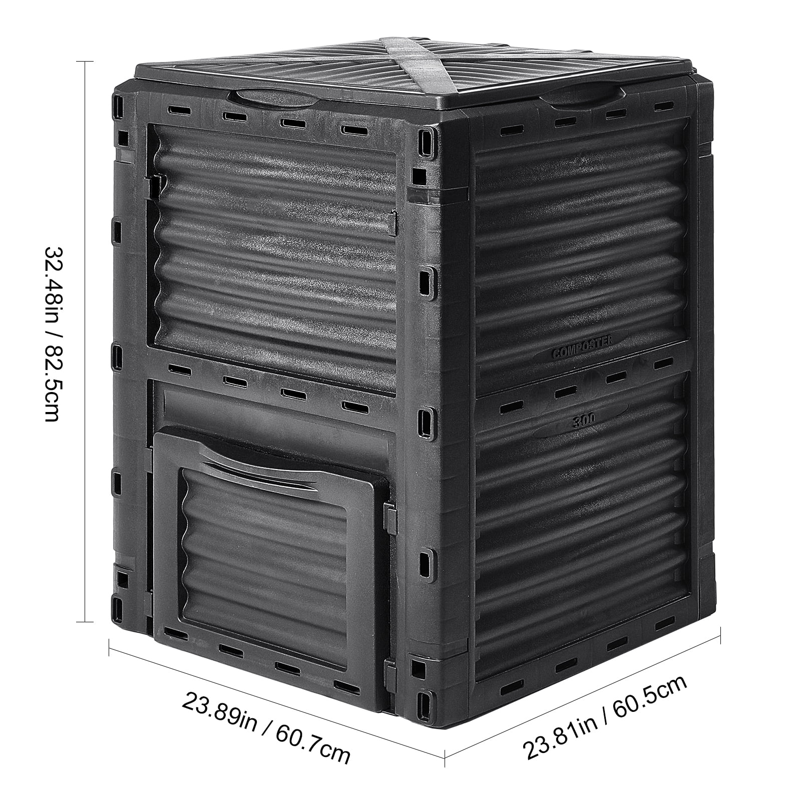 KFFKFF Outdoor Compost Container 80 Gal, Composter Free from BPA, Spacious Garden Composting Bin with Upper Cover and Lower Gate, Simple Assembly, Lightweight, Rapid Soil Fertility Enhancement