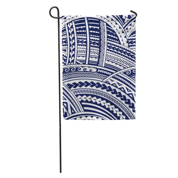SIDONKU Blue Polynesian Maori Tattoo Tribal Sleeve Pattern Aboriginal Curl Garden Flag Decorative Flag House Banner 28x40 inch