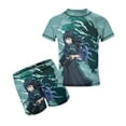 thumbnail image 1 of Demon Slayer Muichiro Tokito Boys 2-Piece Swimsuit Set, Short Sleeve Rash Guard & Swim Trunks, 1 of 7