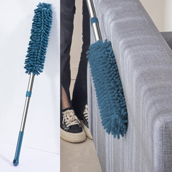 Extendable Dusting Wand with Washable Electrostatic Head, 37.4 Inches Maximum Length Flexible Duster for High Places, Ceiling, Blinds, Crevices, Bed Bottom, Reusable and Lightweight