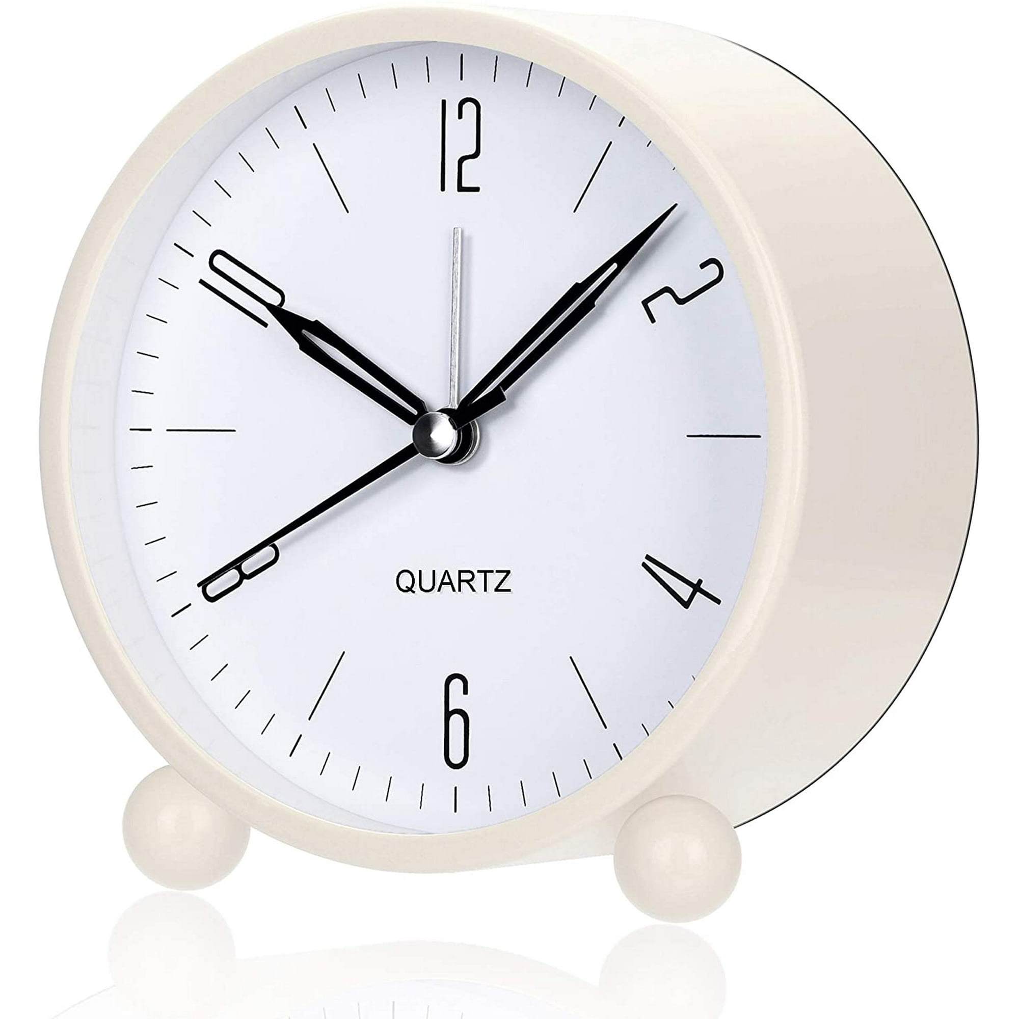 Analog Silent Alarm Clock - 3.2 Inch Non-Ticking Bedside Clock With Night Light & Snooze, Battery Operated