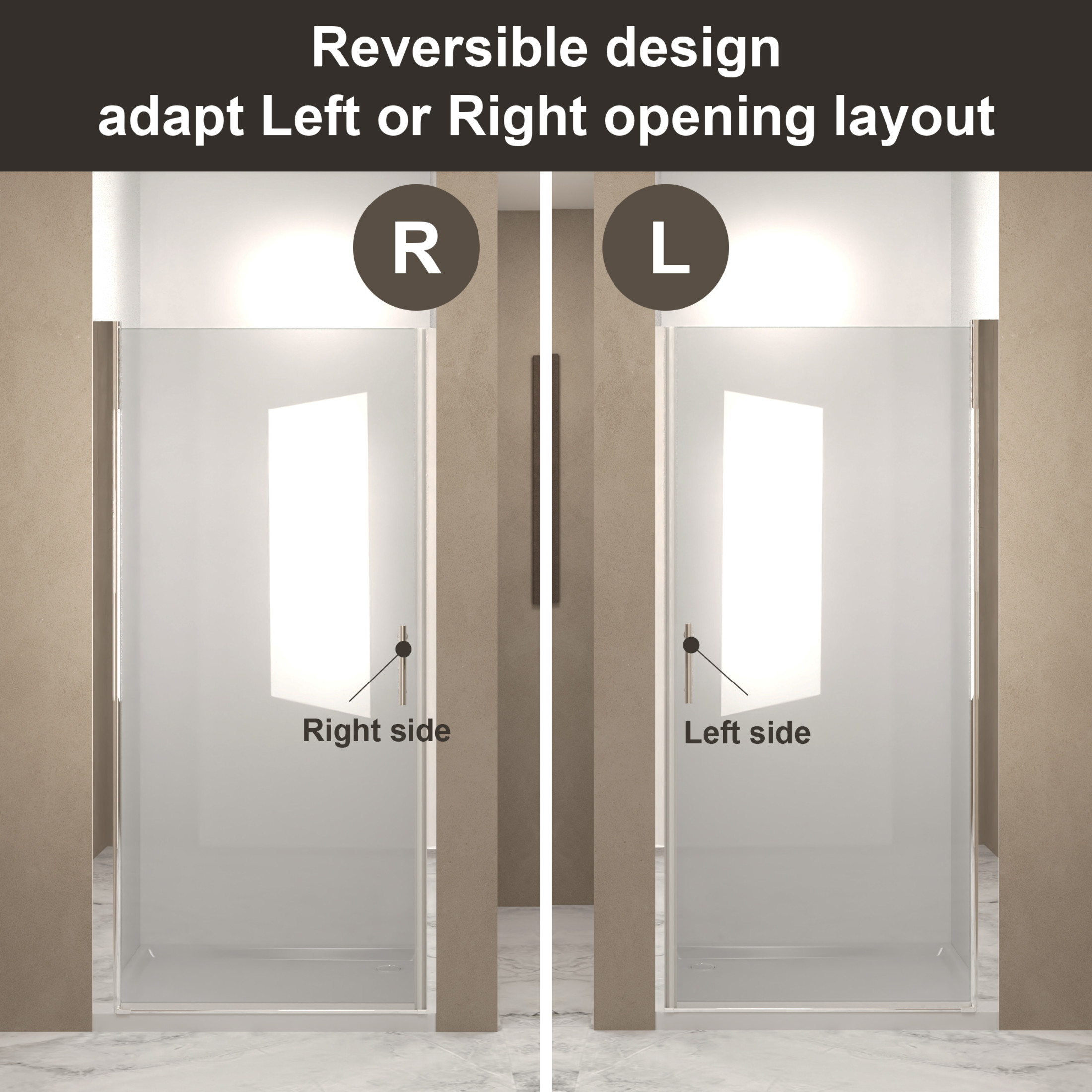 Noble House 28"x72" Pivot Shower Door, Aluminum Frame with Tempered Glass, Stainless Steel Handle, Chrome