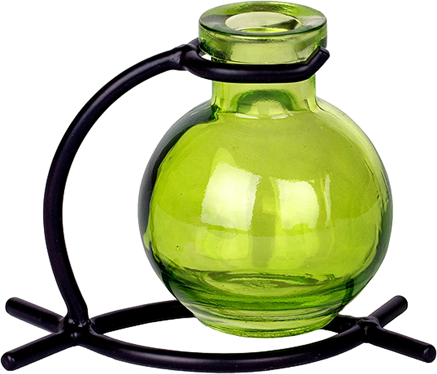 M50120001 Casablanca Recycled Glass Vase & Metal Stand, 4", Lime, 1