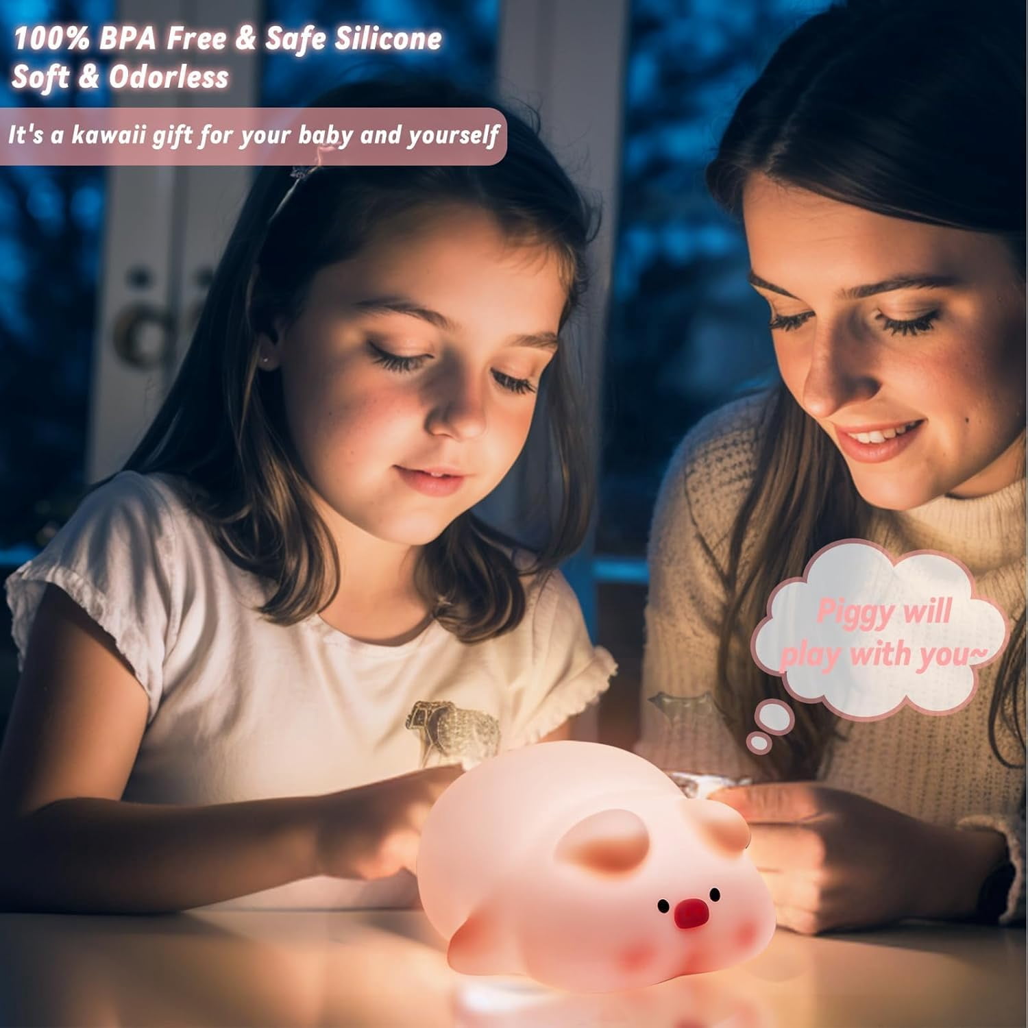 Night Light for Kids - 3-Level Dimmable Silicone Lamp, USB-C Rechargeable Nursery Light with Auto-Off Timer for Bedroom & Breastfeeding