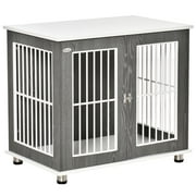 Pawhut 34'' Wooden Dog Cage Wire Pet Kennel Crate with Door and Lock, Grey