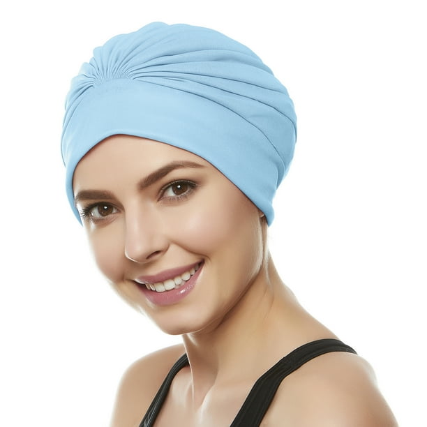 Beemo Swim Bathing Cap Turban Polyester for Women & Girls Light Blue