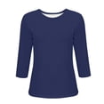 thumbnail image 4 of Yigetop Womens Summer Tops, Women's Round Neck Solid Color 3/4 Sleeves Blouse Tops Women's Blouse T Shirt Ladies Tops and Blouses Navy L, 4 of 6