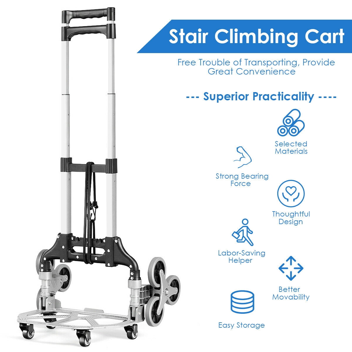 Gymax Folding Stair Climbing Cart Portable Hand Truck Utility Dolly w/ Bungee Cord
