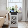 thumbnail image 5 of End Table with Charging Station, 15.4'' Rustic Nightstand with Barn Door & Adjustable Shelf, Wooden Sofa Side Table with 3-Tier Storage for Living Room, Bedroom, White, 5 of 7