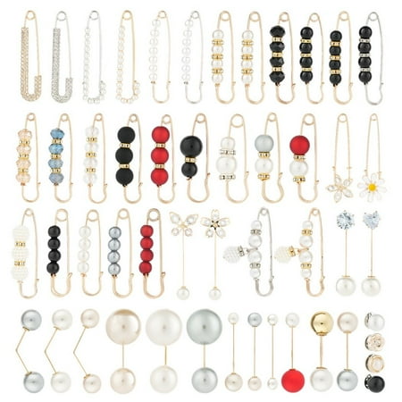 50PCS Faux Pearl Brooches Pins for Women, Retro Artificial Pearl Sweater Shawl Clips, Rhinestone Brooch Collar Safety Pin for Clothing Dresses Decoration Accessories