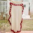 thumbnail image 4 of Liquidation! Couverture Décorative Tricotée avec Pompons Rose Rouge Crochet Rond Fleurs Bouquet Couverture Faite à la Main Design Boho (Tournesol) Couverture, Rouge, 4 of 6