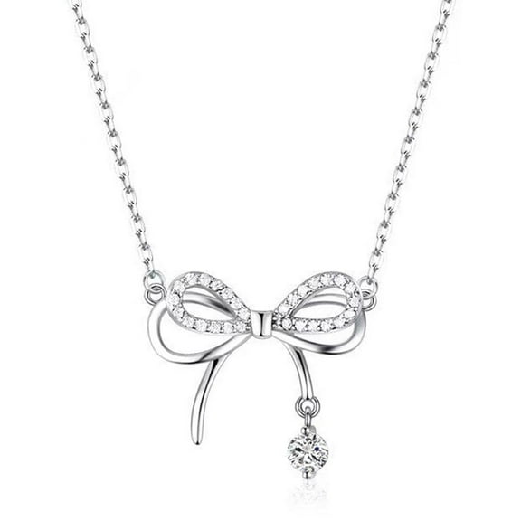 Silver Zircon Pearl Butterfly Pendant Necklace Clavicle Women Chain Gif'