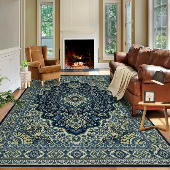 ZACOO 8 x 10 feet Washable Large Carpet Boho Oriental Persian Distressed Bohemian Non-Slip Area Rugs for Dining Room Farmhouse Bedroom Office Home Decor