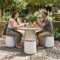 thumbnail image 6 of VENTOPYR Concrete Outdoor Side Table with Wood Grain Top,Small Cylinder Shaped Round Accent End Table for Patio,Garden,White, 6 of 6