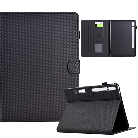 Case for Samsung Galaxy Tab S9/S8/S7 11 inch, Fiber Texture PU Leather Folio Stand Cover Flip Tablet Case with Credit Card Slot & Auto Wake/Sleep & Magnetic Clasp for Galaxy Tab S9/S8/S7 11", Black