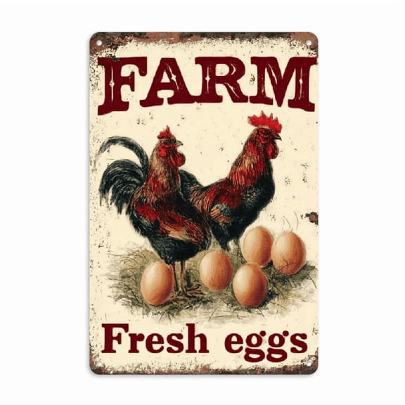 Metal Chicken Sign Chicken Coop Signs Vintage Tin Signs Funny Chicken Sign Rustic Farm Fresh Eggs Sign Chicken Farmhouse Kitchen Decor Chicken Coop Decor Kitchen Wall Art 8*12inch