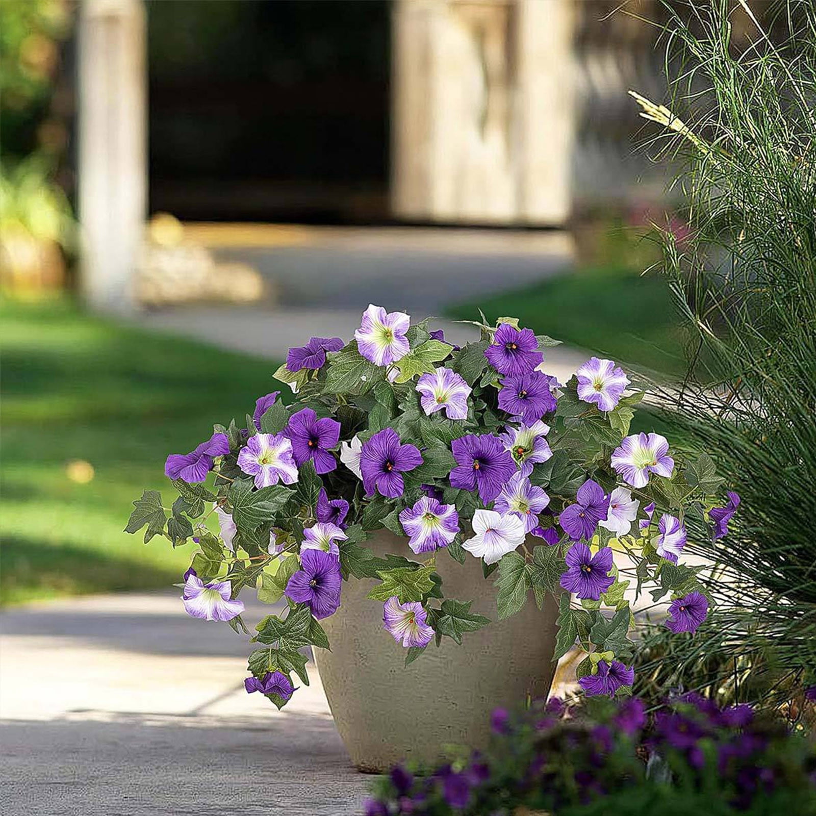 sdhkgrrt Artificial Petunias Flowers, Purple Pink Fake Flower Plants for Outdoor Patio Decor, Waterproof UV Resistant Hanging Flower Vines, Artificial Greenery for Home Garden Wedding Wall Decoration