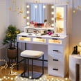 thumbnail image 3 of HNEBC Makeup Vanity with Lights, Vanity Makeup Desk with Charging Station,Vanity Table Set with Vanity Mirror, Vanitys with 6 Drawers/Stool, with Senser Mode Dressing Table, White, 3 of 8