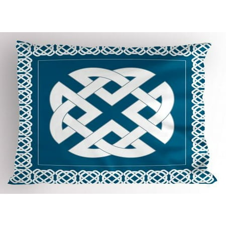 Celtic Knot Motif Celtic Pillow Sham Everlasting Knot Motif Representing Four Elements Earth Fire Water and Air, Decorative Standard Size Printed Pillowcase, 26 X 20 Inches, Petrol Blue White, by Ambesonne ()