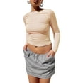 thumbnail image 3 of Liacowi Women's Slim Fit Crop Tops Casual Solid Color Crew Neck Long Sleeve Tight Tee Shirt Basic Streetwear, 3 of 5
