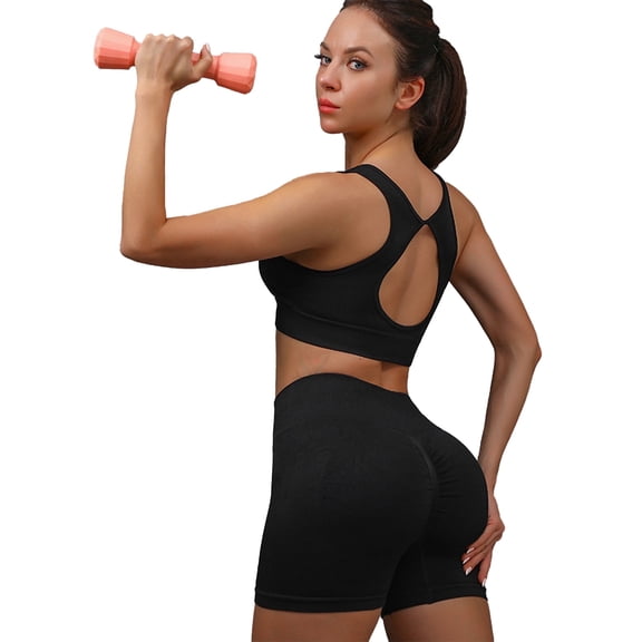 Miora Women's 2 Piece Activewear Set, High Waist Butt Lifting Yoga Shorts and Sports Bra, Gym Workout Outfit, Black