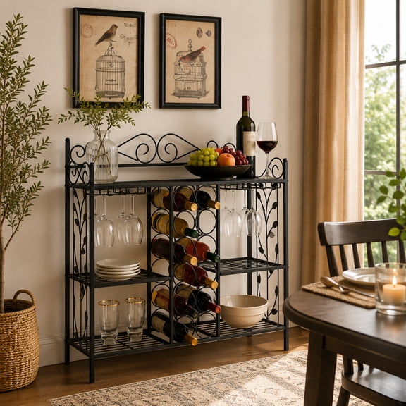 Kings Brand Furniture Black Metal Wine Rack – Storage Shelves for Living Room, Dining Room & Kitchen