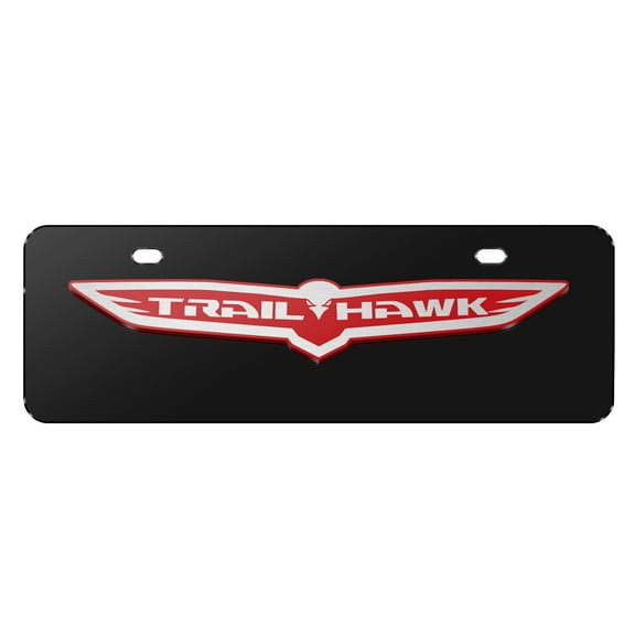 Jeep Trailhawk 3D Logo 12" x 4.25" European Look Black Half-Size Stainless Steel License Plate