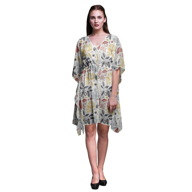 Bimba Robe Midi de Plage avec Fruits, Épices et Short Caftan, Couverture de Maillot de Bain pour Femmes