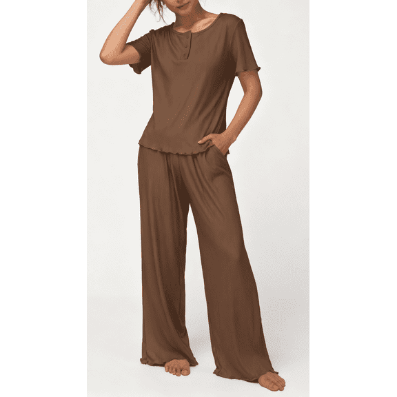 Loritta Womens Pajamas Knit Short Sleeve lounge sets 2 piece For Women Summer Purple L