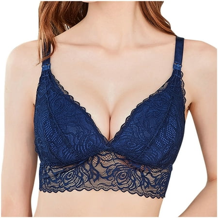 Virmaxy Womens Nursing Bras Comfortable Breathable Lace No Steel Ring Front Buckle Breastfeeding Bra Underwear Nursing Bras for Breastfeeding and Breast Pumping Navy XL