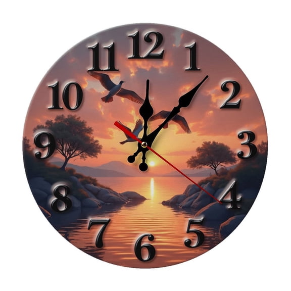 Sunset Birds Flying Wall Clock 10 Inch Silent Non Ticking Round Clock Decoration for Living Room Kitchen Bedroom Bathroom Office Classroom