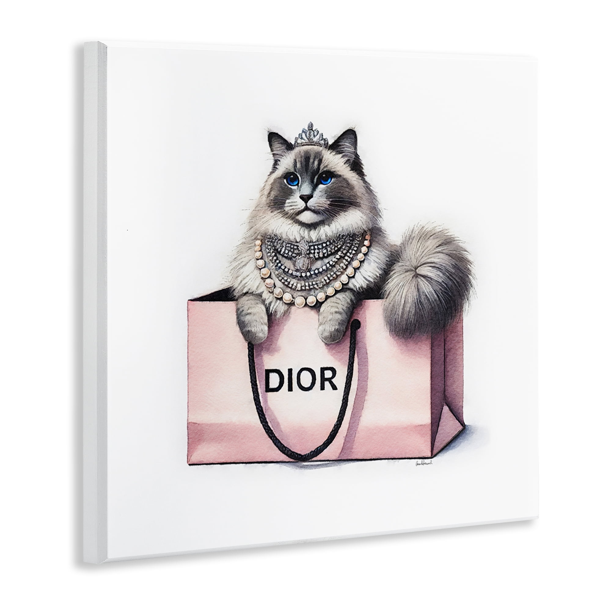 Stupell Industries Lovely Cat in Shopping Bag Animals Painting Unframed Art Print Wall Art, 12 x 12