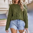 thumbnail image 6 of VISALY Pullover Crewneck Sweatshirt Ribbed Long Sleeve Tops Trendy Sweater Tops Fall Chunky Cable Knit Pullover Sweaters Thick Sweatshirts Business Casual Sweaters Casual Sweatshirt Green Xl, 6 of 7