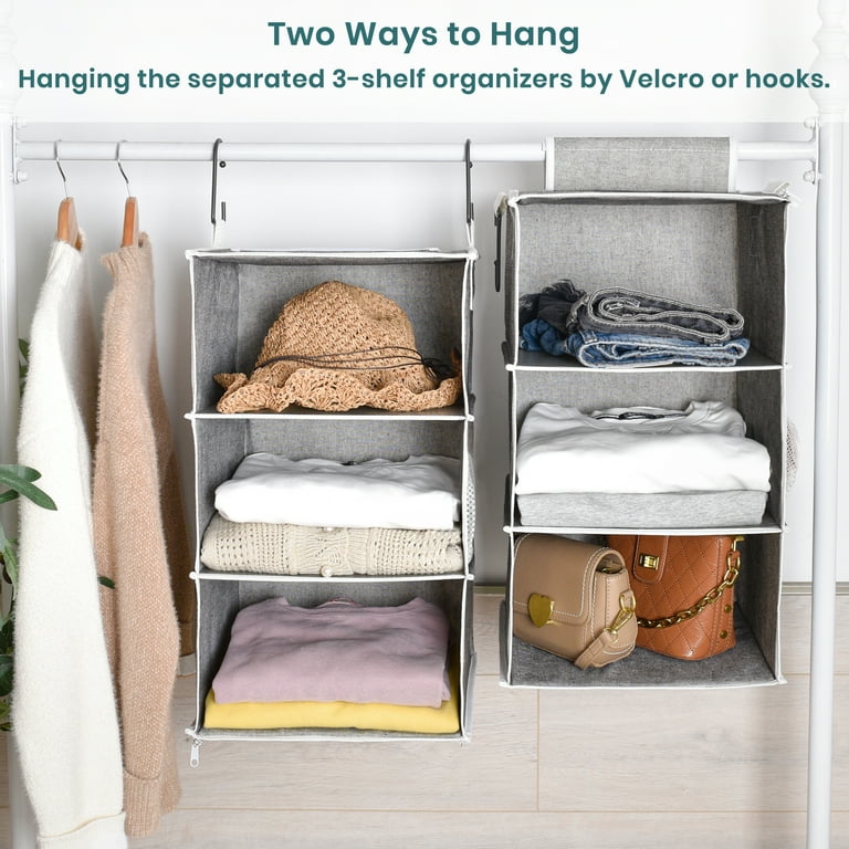 mDesign Fabric Closet Hanging Organizers - 3 Pockets + Hooks, 2