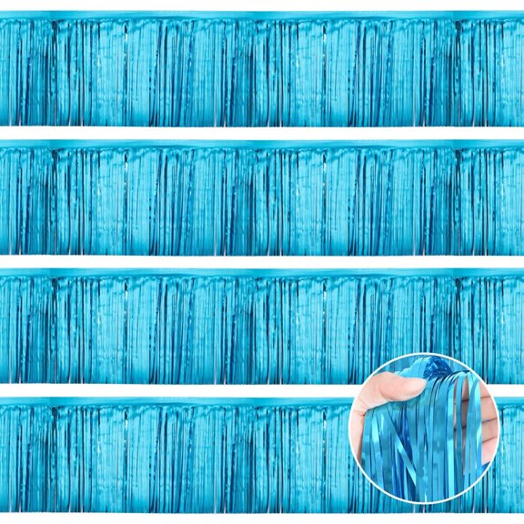 4 Pcs Blue Streamers Party Decorations,Blue Foil Fringe Curtain Backdrop,Ocean Themed Decor, Foil Fringe Backdrop for Graduation,Party Decoration